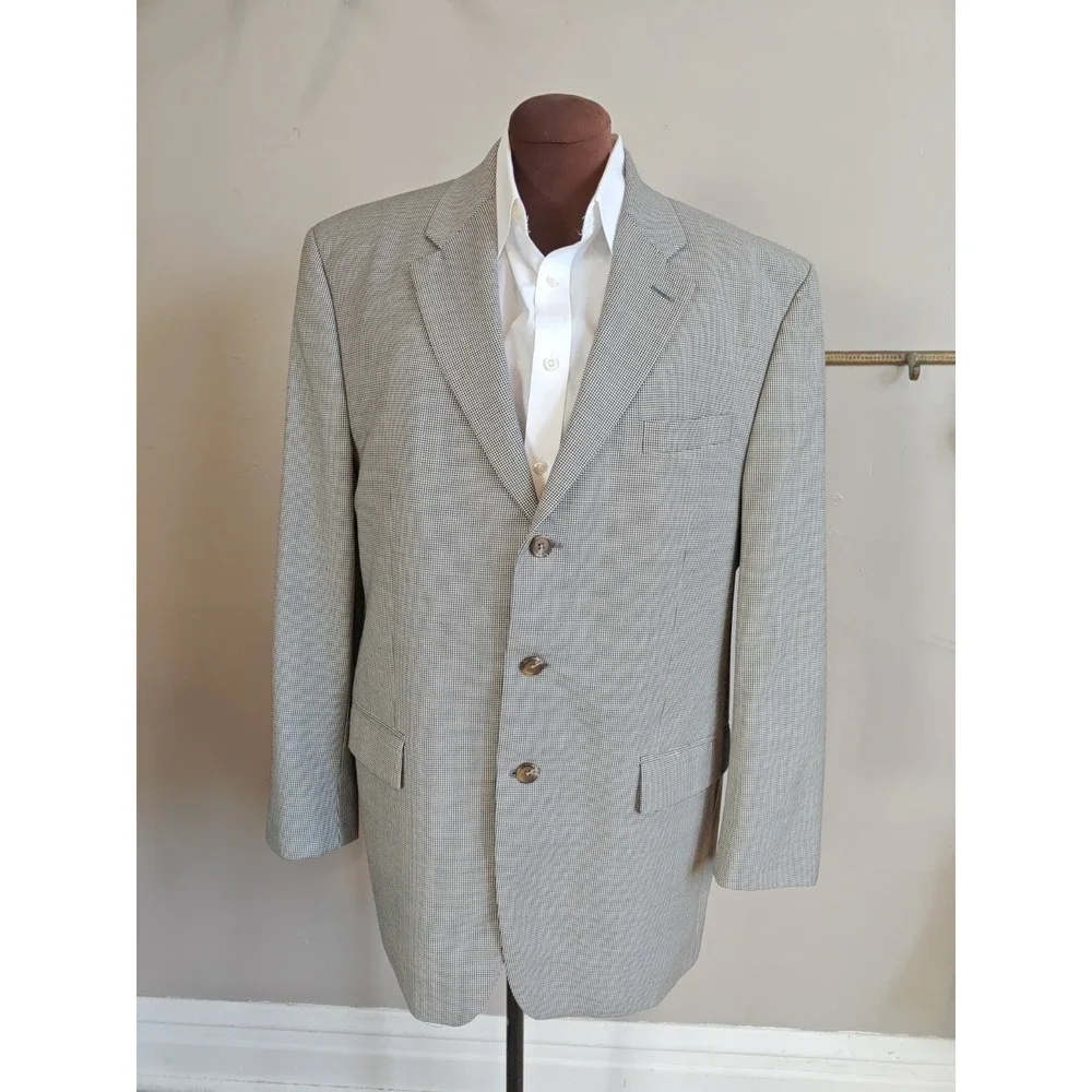 Lauren Ralph Lauren Mens Sport Coat 45L White Black Houndstooth Wool Blazer C801